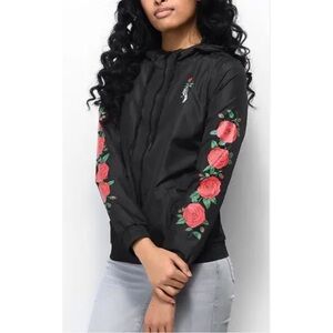 Empyre Black Wind Breaker Jacket with Red Floral Design
